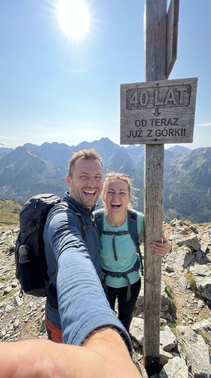 Już z górki — kadr z filmu z życzeniami